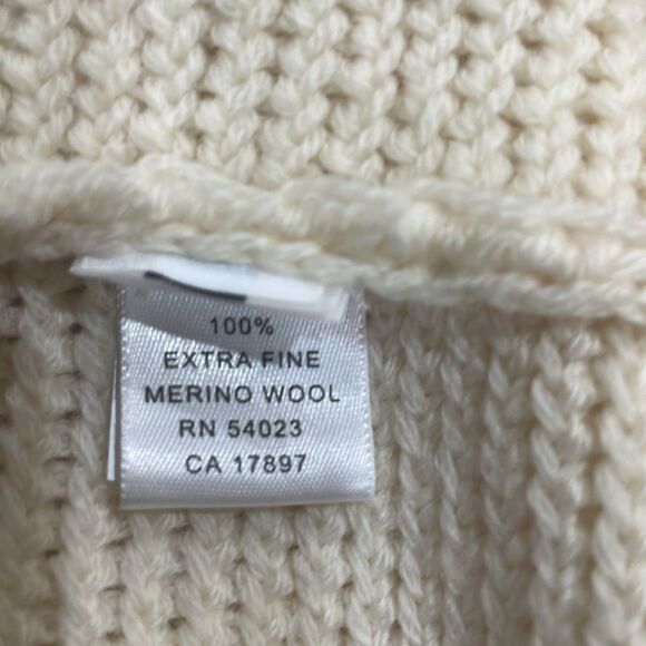 Banana Republic Womens Merino Wool Turtleneck Fringe Poncho Sweater Cream - M/L - Picture 9 of 14